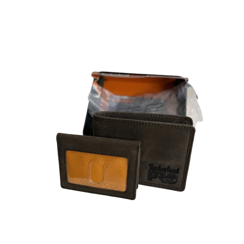NIB! Timberland PRO Mens Slim Leather Bifold Wallet with Back ID Window Normcore